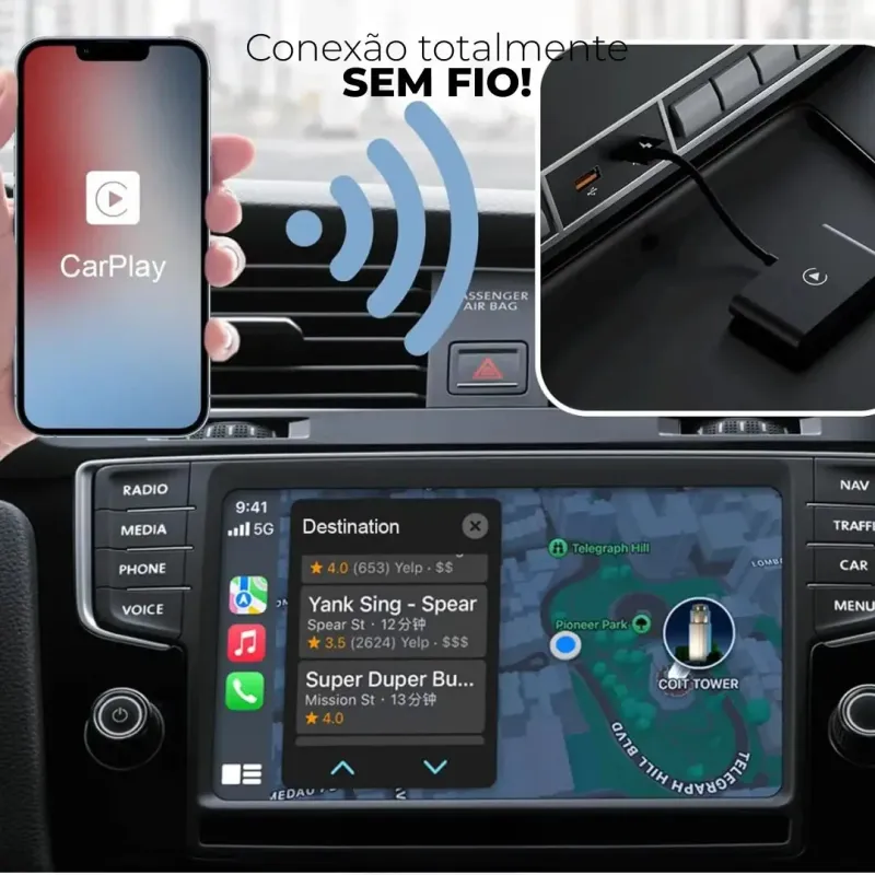 Adaptador CarPlay Sem Fio para Multimídia