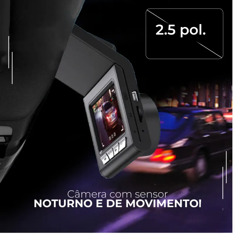 Câmera Veicular Full HD com Tela e Foco Automático