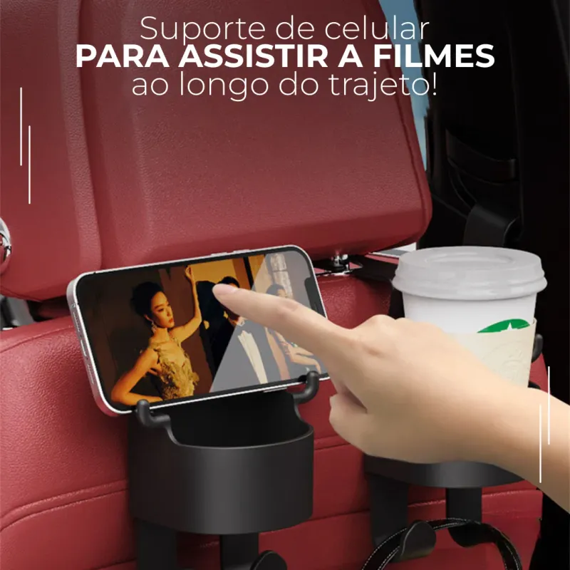 Gancho para Bolsas com Porta-Copo e Apoio de Celular