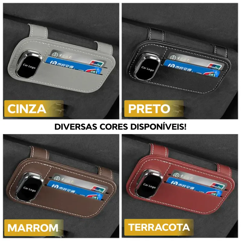 Organizador de Quebra-Sol em Couro com Porta-Óculos