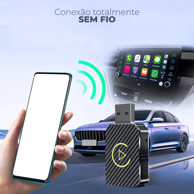 Adaptador Sem Fio para CarPlay e Android Auto