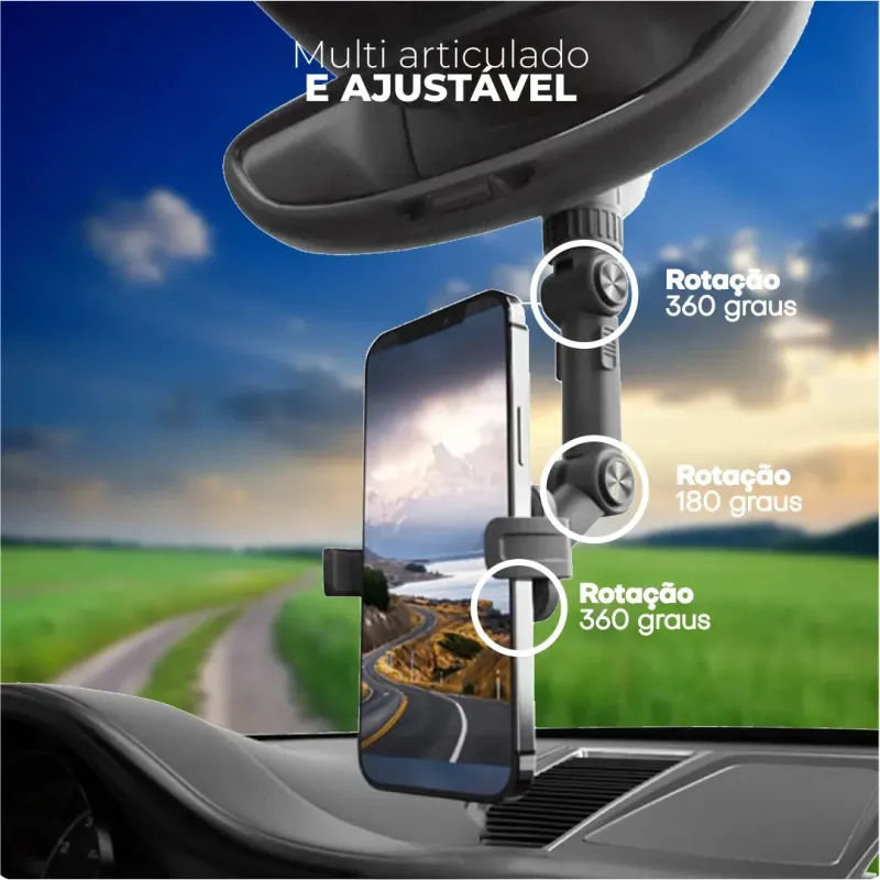 Suporte de Celular 4 em 1 para Retrovisor e Quebra-Sol
