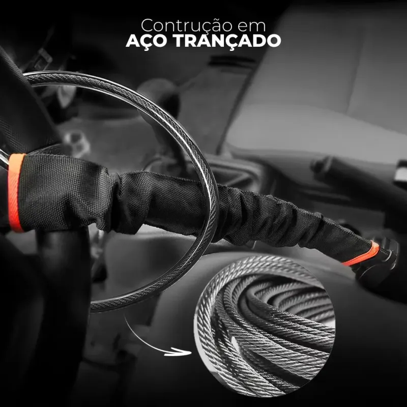 Trava Antifurto de Volante com Cabo de Aço