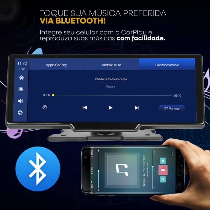 Central Multimídia Portátil CarPlay e Android Auto