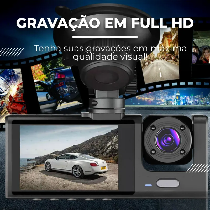 Câmera Veicular 3 em 1 com Tela e Visão Noturna