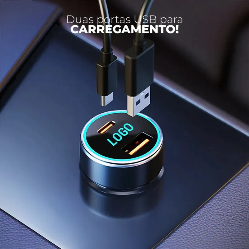Carregador Veicular Duplo com LED e Logo do Carro