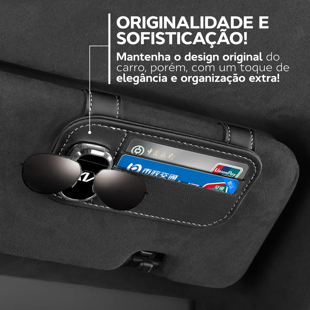 Organizador de Quebra-Sol em Couro com Porta-Óculos