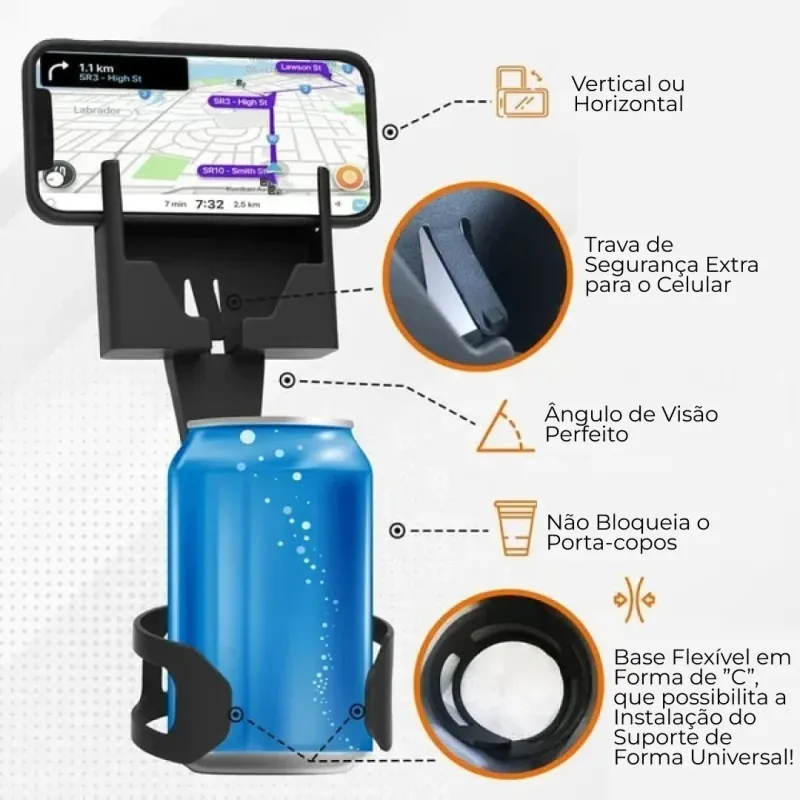 Suporte de Celular para Porta-Copos 2 em 1
