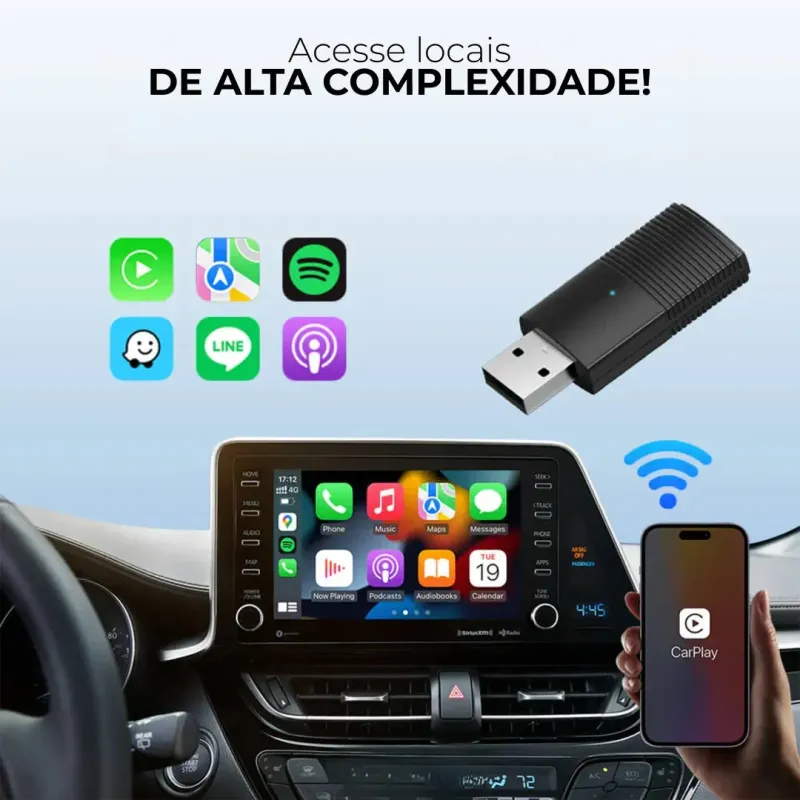 Adaptador CarPlay e Android Auto Sem Fio Mini
