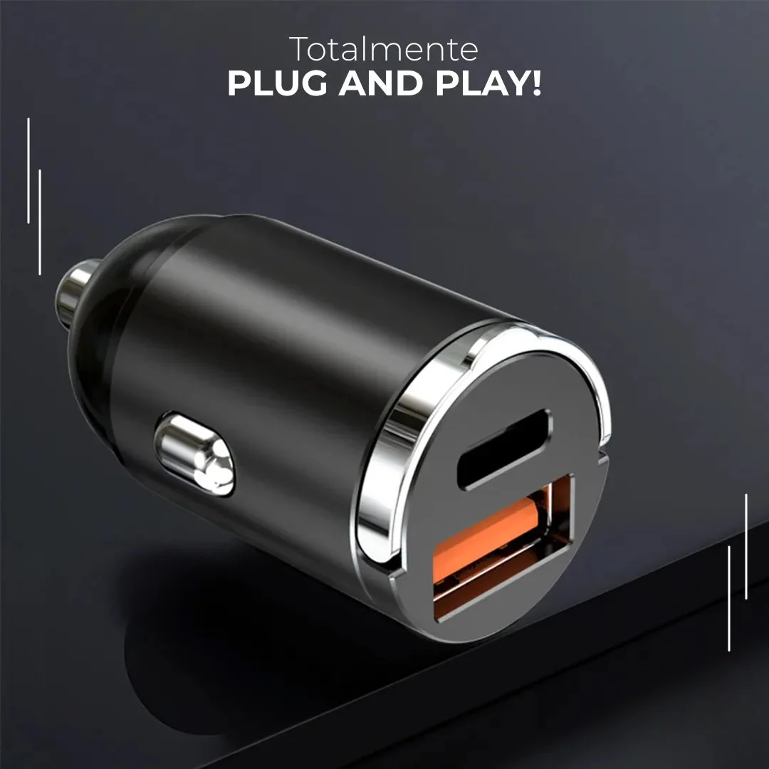 Carregador Veicular Compacto Turbo com USB e USB-C